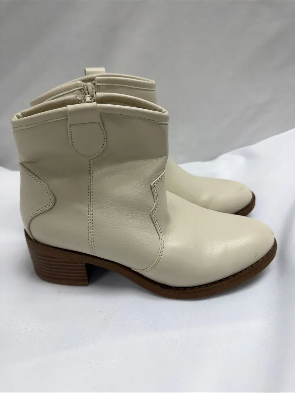 Cream Side-Zip Ankle Booties for Women